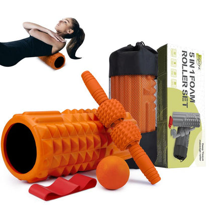 5-In-1 Foam Roller Set, Massage Roller Stick, Massage Ball, Resistance Band for Deep Muscle Massage, Trigger Point Release, Pilates, Yoga Exercise Fitness Muscle Massage Yoga Foam Body Care Comfort