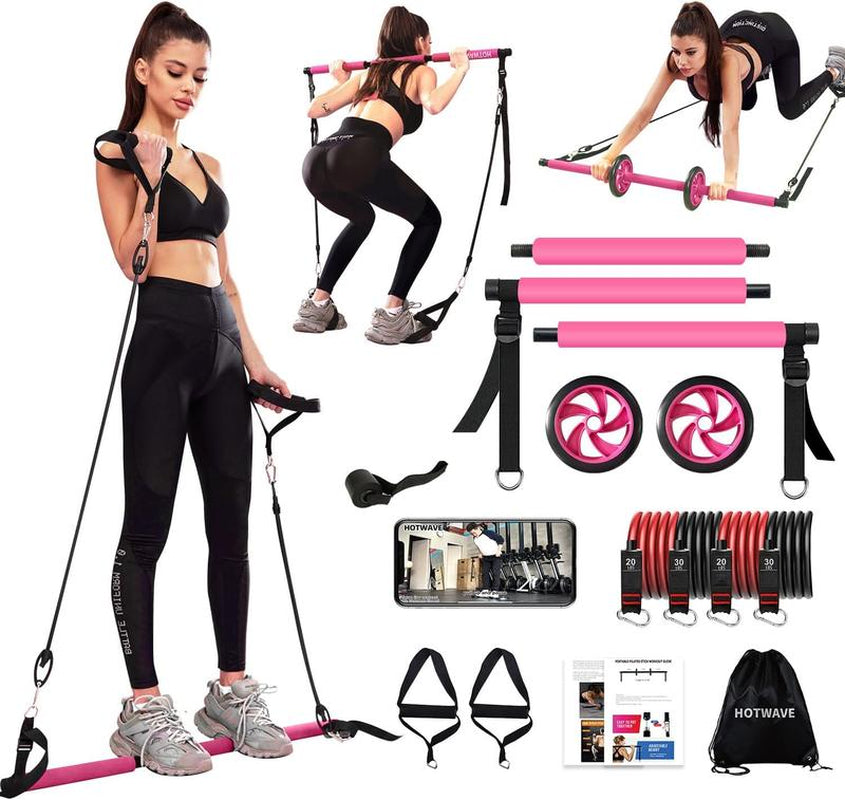 HOTWAVE Pilates Barbell Straps 15 Fitness Accessories Portable Home Gym for Men and Women to Exercise Core, Buttocks, Legs, Detachable and Assembled