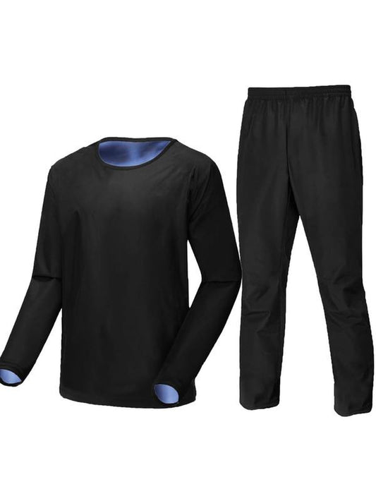 Men'S Solid Long Sleeve Tee & Elastic Waist Pants Sauna Suit Set, Sportswear Set for Gym Workout Running, Mens Jogger Sets, Gym Clothes, Tracksuits for Men, Men Sport & Outdoor Clothing