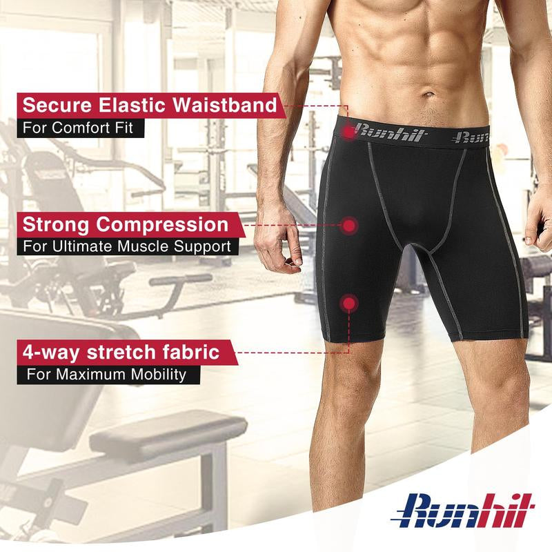 Runhit 3 Pack Mens Compression Shorts with Pocket Running Underwear Athletic Shorts Workout Fitness Shorts Quick Dry Performance Sports Baselaye