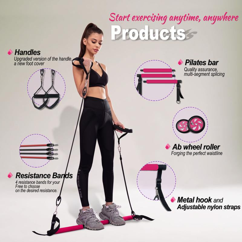 HOTWAVE Pilates Barbell Straps 15 Fitness Accessories Portable Home Gym for Men and Women to Exercise Core, Buttocks, Legs, Detachable and Assembled