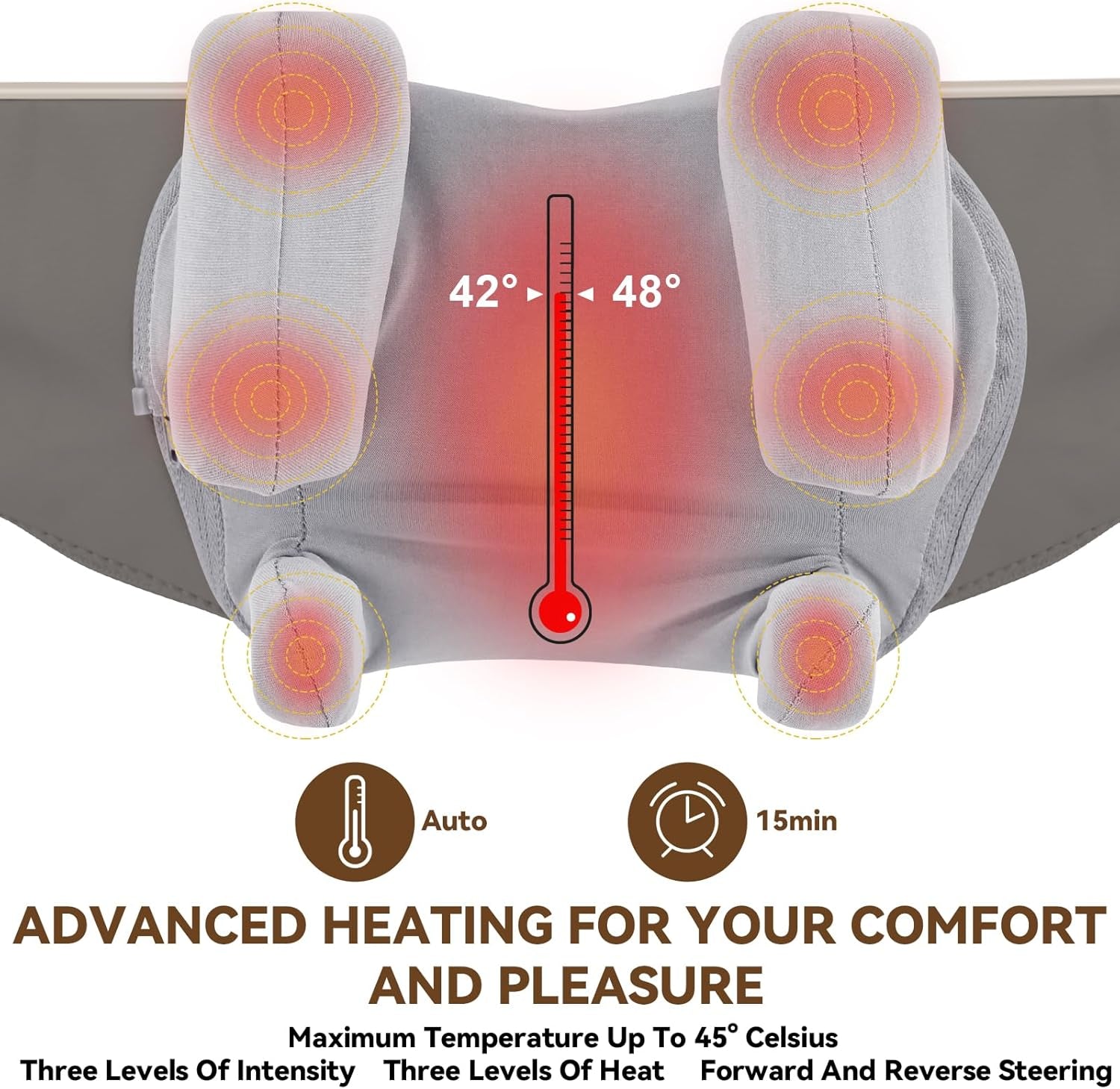 Shiatsu Neck Massager with Heat-  Back Massager 6-Head Cordless Deep Tissue Simulate Human Hand Grasping & Kneading Massage Pillow for Leg, Foot Muscle Pain Relief