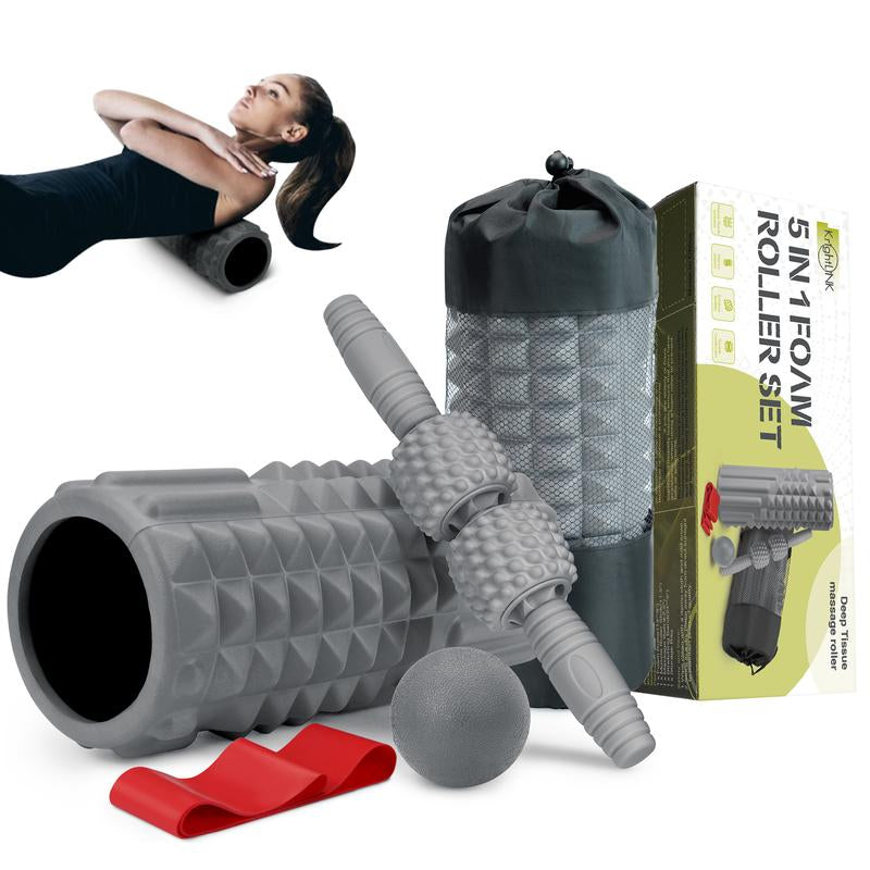 5-In-1 Foam Roller Set, Massage Roller Stick, Massage Ball, Resistance Band for Deep Muscle Massage, Trigger Point Release, Pilates, Yoga Exercise Fitness Muscle Massage Yoga Foam Body Care Comfort