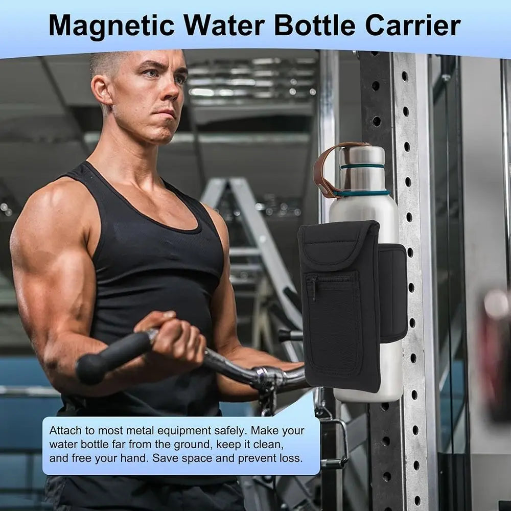 Magnetic Gym Water Bottle Bag Holder, Built-In Magnet for Easy Attachment to Metal Surface, Magnetic Bottle Sleeve Pouch