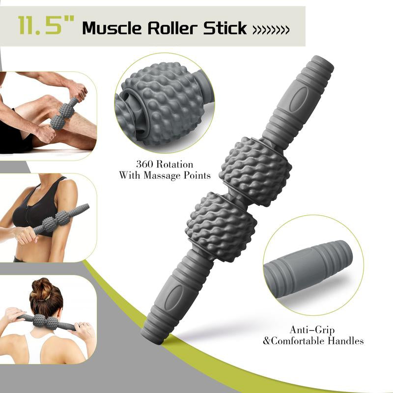 5-In-1 Foam Roller Set, Massage Roller Stick, Massage Ball, Resistance Band for Deep Muscle Massage, Trigger Point Release, Pilates, Yoga Exercise Fitness Muscle Massage Yoga Foam Body Care Comfort