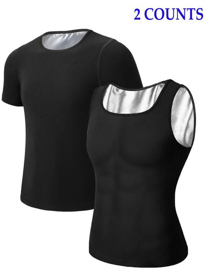 Men'S Solid round Neck Sauna Tank Top, Short Sleeve Sports Top, Fall Clothing Men, Breathable Comfortable Top for Gym Workout Running, Men Sport & Outdoor Clothing, Gym Tops & Gym Vest, Athletic Clothes