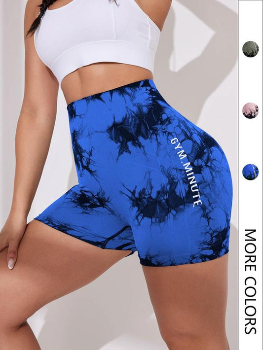 Women'S Tie Dye High Waist Sports Shorts, Casual Comfy Breathable Seamless Jacquard Skinny Shorts for Yoga Gym, Summer Clothes Women, Gym Shorts, Women Sport & Outdoor Clothing