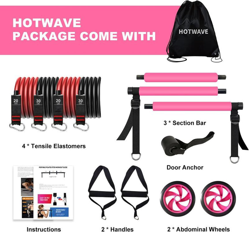 HOTWAVE Pilates Barbell Straps 15 Fitness Accessories Portable Home Gym for Men and Women to Exercise Core, Buttocks, Legs, Detachable and Assembled