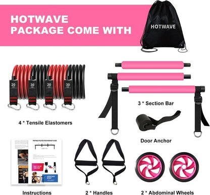 HOTWAVE Pilates Barbell Straps 15 Fitness Accessories Portable Home Gym for Men and Women to Exercise Core, Buttocks, Legs, Detachable and Assembled