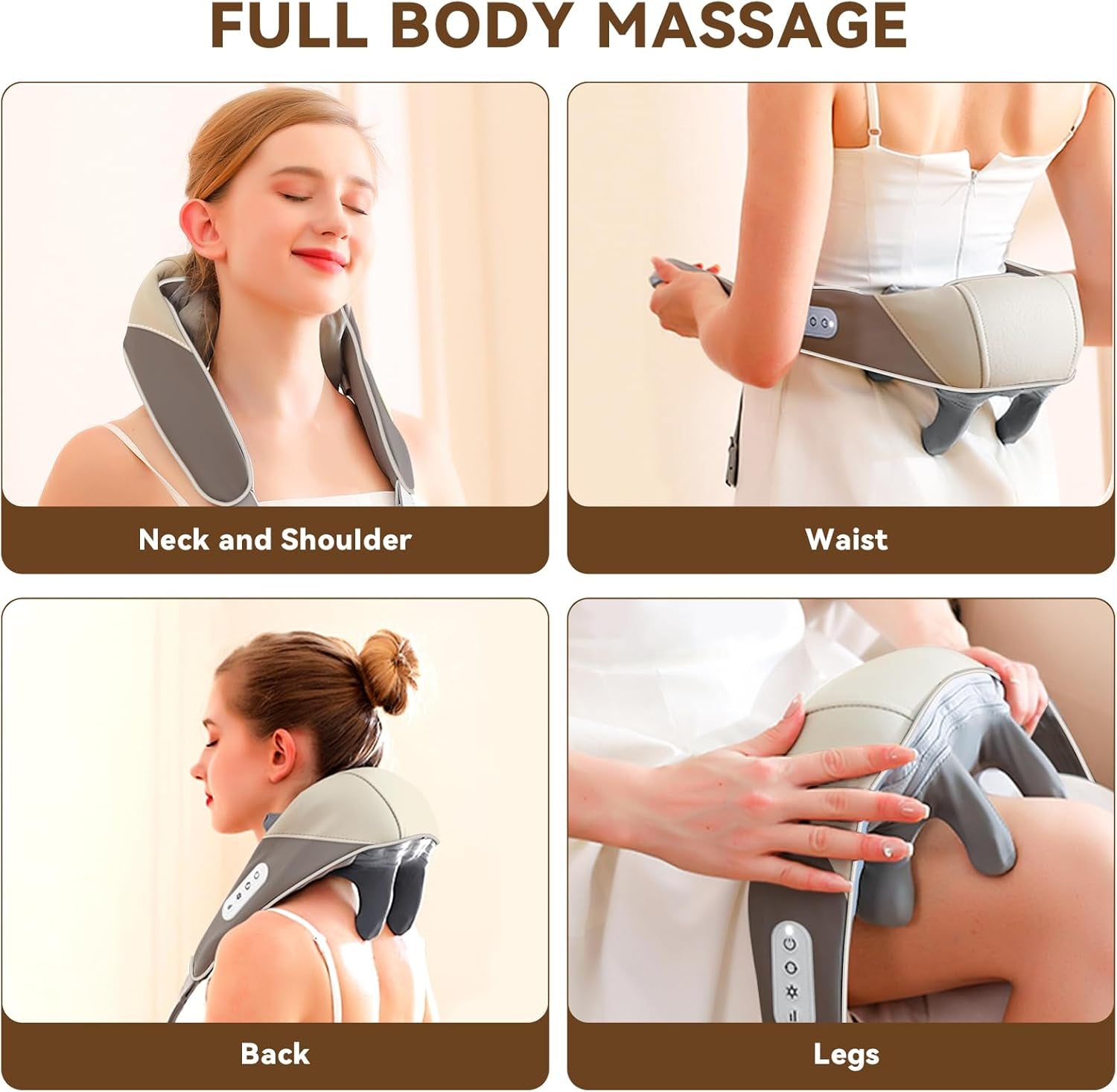 Shiatsu Neck Massager with Heat-  Back Massager 6-Head Cordless Deep Tissue Simulate Human Hand Grasping & Kneading Massage Pillow for Leg, Foot Muscle Pain Relief